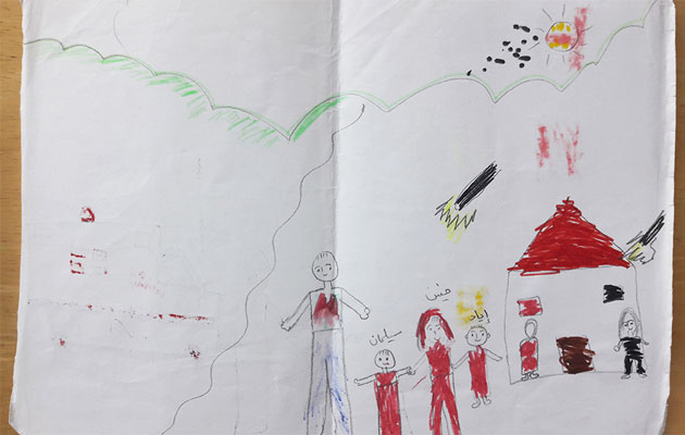 Zehras tegning af familiens hus i Syrien.