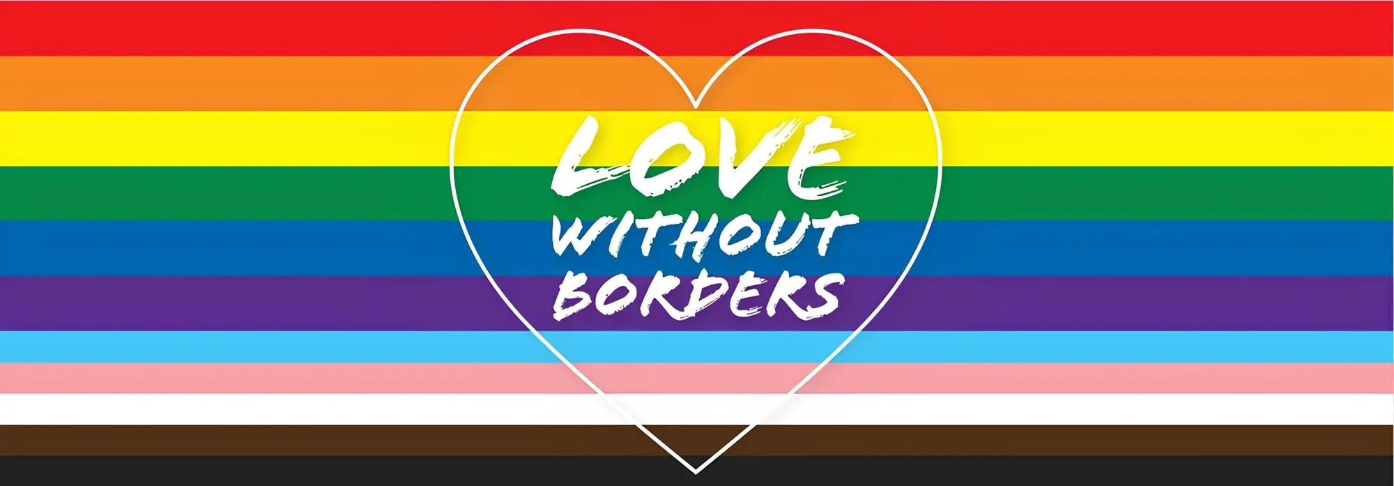 Progress Pride-flag med teksten "Love Without Borders" – symbol på kærlighed og inklusion for LGBTQI+-personer
