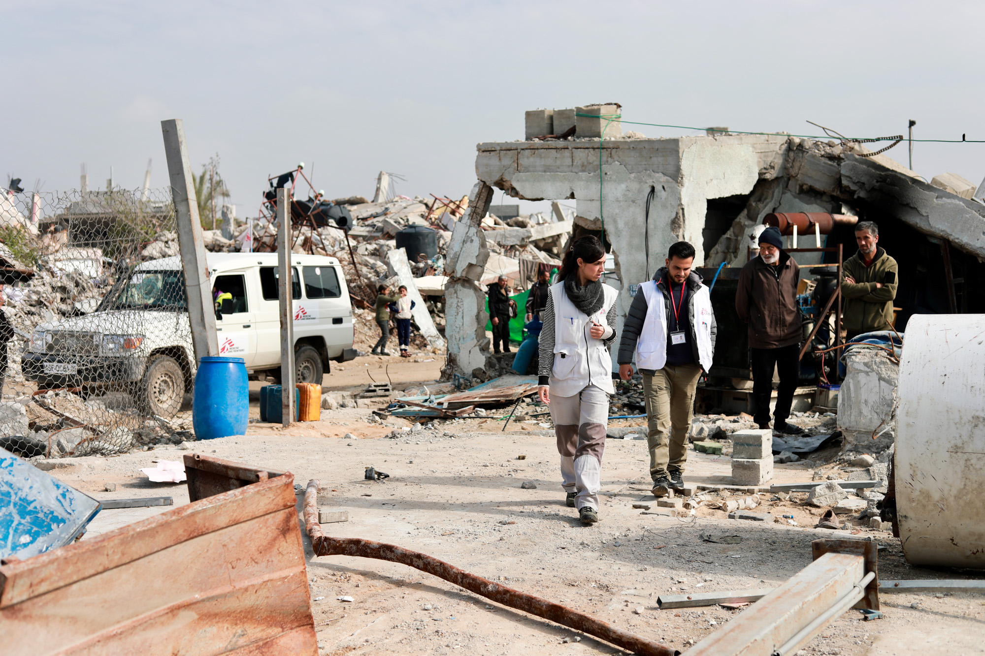 MSF water and sanitation engineers assessing a borehole in Beit Lahia city, north of Gaza strip, Palestine - Palestinian Territories
